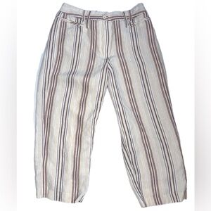 Vintage Linen Blend Cropped Pants 4 6 Pale Yellow Cream Brown Orange Cottagecore